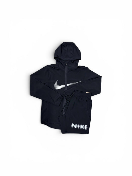 NIKE DRI FIT WINDBREAKER JACKET & SHORTS - BLACK/WHITE